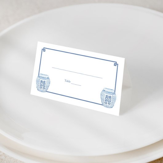 Chinoiserie Chic Blauw en Witte Ginger Jar Wedding Plaatskaartje