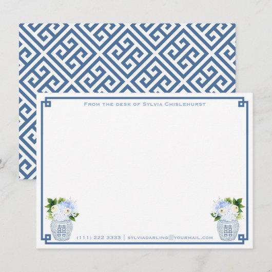 Chinoiserie Chic Blauw Groen Gepersonaliseerde Gri Bedankkaart (Voorkant / Achterkant)