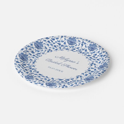 Chinoiserie Chic Blauw & Wit Print Bruiloftsfeest Papieren Bordje (Gekanteld)