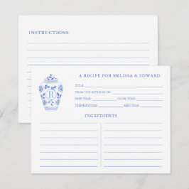 Chinoiserie Chic Blauw Witte Monogram Receptkaart Kaart