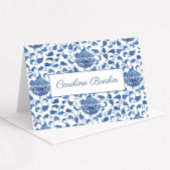 Chinoiserie Chic Blauwe en Witte Bruiloftsborrel Bedankkaart