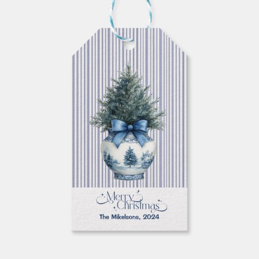 Chinoiserie Chic Blue Christmas Cadeaulabel (Achterkant)