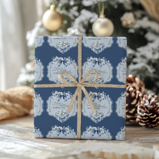 Chinoiserie Chic Blue Christmas Cadeaupapier