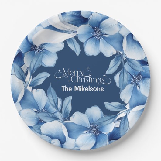 Chinoiserie Chic Blue Christmas Papieren Bordje (Voorkant)
