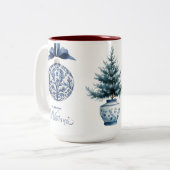 Chinoiserie Chic Blue Christmas Tweekleurige Koffiemok (Voorkant links)