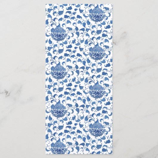 Chinoiserie Chic Blue en White Wedding Shower Menu (Achterkant)