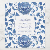 Chinoiserie Chic Blue en White Wedding Shower Wijn Etiket (Enkel label)