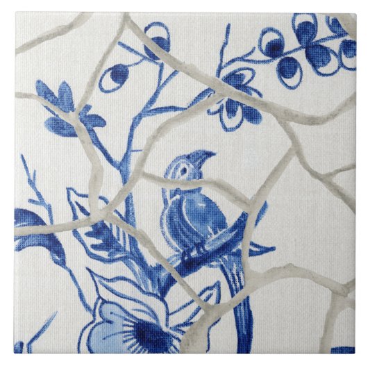 Chinoiserie Chic Blue White Chinese Bird Floral Tegeltje (Voorkant)