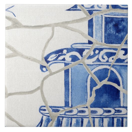 Chinoiserie Chic Blue White Chinese Pagoda Tegeltje (Voorkant)