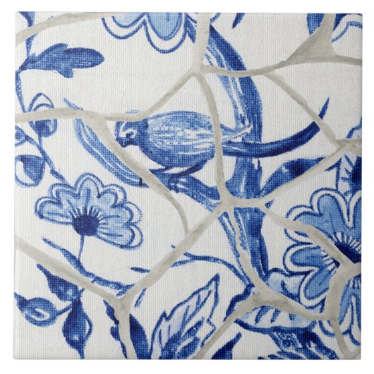 Chinoiserie Chic Blue White Chinese vogel in boom Tegeltje (Voorkant)