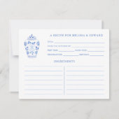 Chinoiserie Chic Blue White Monogram Recipe Kaart (Voorkant)