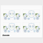 Chinoiserie Chic Blue & White Wedding Crest Favor Rechthoekige Sticker (Vel)
