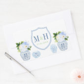 Chinoiserie Chic Blue & White Wedding Crest Favor Rechthoekige Sticker (Envelop)