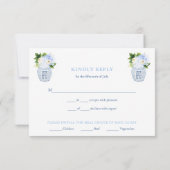 Chinoiserie Chic Blue & White Wedding Meal Choices RSVP Kaartje (Achterkant)