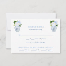 Chinoiserie Chic Blue & White Wedding Meal Choices RSVP Kaartje