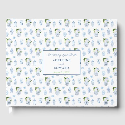 Chinoiserie Chic Dubbel Geluk Kruiken Bruiloft Gastenboek (Voorkant)