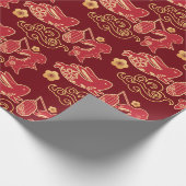 Chinoiserie Chic, Elegante Lunar Celebration Red Cadeaupapier (Hoek)