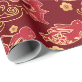 Chinoiserie Chic, Elegante Lunar Celebration Red Cadeaupapier (Rol Hoek)