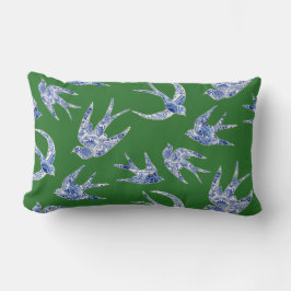 Chinoiserie Chic Floral Birds Blue Green Swallows Kussen