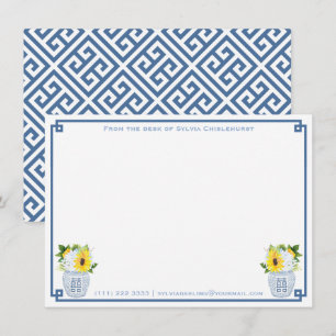 Chinoiserie Chic Gemberpot Zonnebloemen Stofblauw Bedankkaart