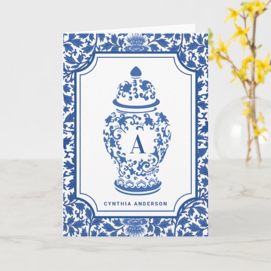 Chinoiserie Chic GingerJar | Monogram | Note-Kaart Kaart (Gele Bloem)