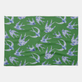 Chinoiserie Chic Green Blue Bird Mosaic Tile Theedoek (Horizontaal)
