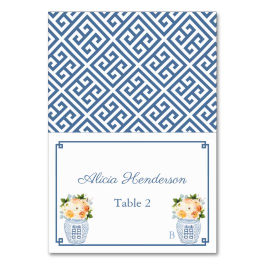 Chinoiserie Chic Herfst Flowers Wedding Place Card Kaart (Voorkant)