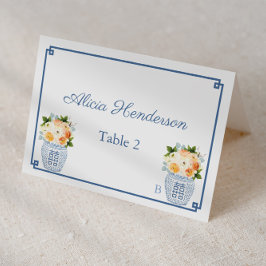 Chinoiserie Chic Herfst Flowers Wedding Place Card Kaart
