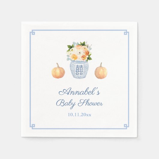 Chinoiserie Chic Herfst Sinaasappel en Navy Baby s Servet (Voorkant)