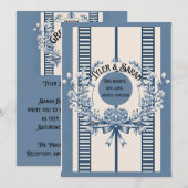 Chinoiserie Chic Huwelijksuitnodiging | blauwe blo Kaart (Voorkant / Achterkant)