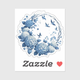 Chinoiserie Chic, Hydrangeas en Bluebirds Krans Sticker