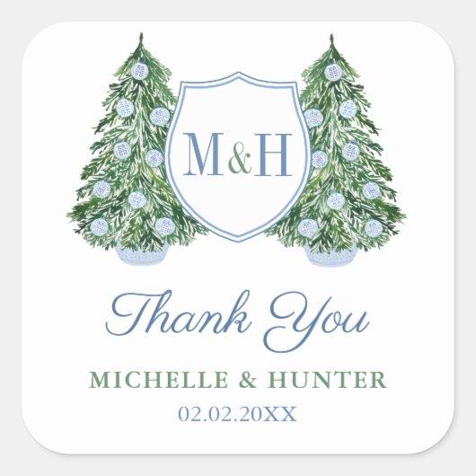 Chinoiserie Chic kerstboom Wedding Logo Favor Vierkante Sticker (Voorkant)