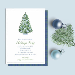 Chinoiserie Chic Kerstvakantie Feest Blauw Folie Uitnodiging