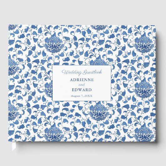 Chinoiserie Chic Klassiek Blauwe Bruiloft Gastenboek (Voorkant)