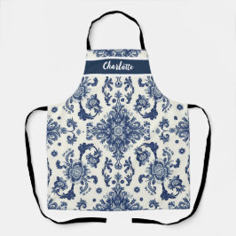 Chinoiserie Chic Marineblauw Bloem Ornament Patroo Schort