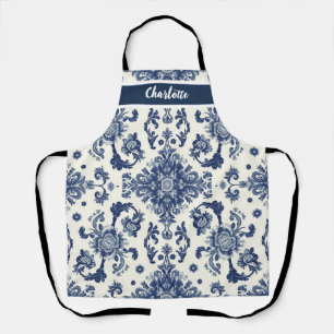Chinoiserie Chic Marineblauw Bloem Ornament Patroo Schort