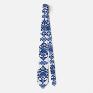 Chinoiserie Chic Marineblauw Bloem Ornament Patroo Stropdas