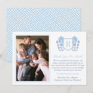 Chinoiserie Chic Monogram Baby Boy Familie Afbeeld Bedankkaart
