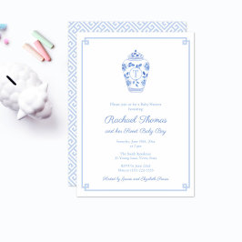 Chinoiserie Chic Monogram Zoete Baby Shower voor e Kaart