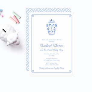 Chinoiserie Chic Monogram Zoete Baby Shower voor e Kaart