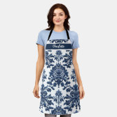 Chinoiserie Chic Navy Blue Flower Ornament Pattern Schort (Gedragen)