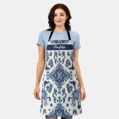 Chinoiserie Chic Navy Blue Flower Ornament Pattern Schort (Gedragen)