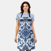 Chinoiserie Chic Navy Blue Flower Ornament Pattern Schort (Gedragen)