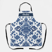 Chinoiserie Chic Navy Blue Flower Ornament Pattern Schort (Voorkant)