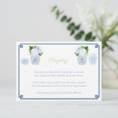 Chinoiserie Chic Navy & Green Wedding Registry Informatiekaartje (Staand voorkant)
