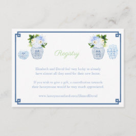Chinoiserie Chic Navy & Green Wedding Registry Informatiekaartje