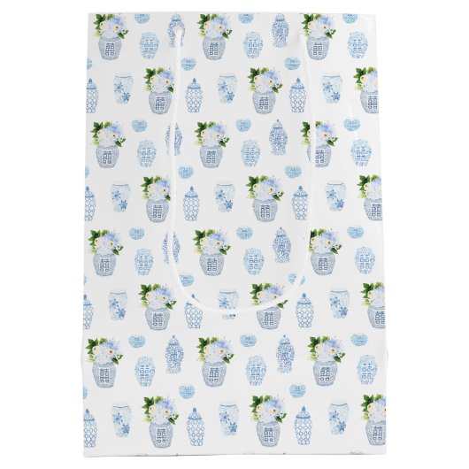 Chinoiserie Chic Navy Groen Bruiloft Welkom Medium Cadeauzakje (Achterkant)