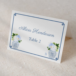 Chinoiserie Chic Navy White Wedding Place Card Kaart