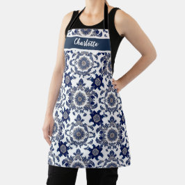 Chinoiserie Chic Navyblauw Bloemornamentpatroon Schort