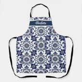 Chinoiserie Chic Navyblauw Bloemornamentpatroon Schort (Voorkant)